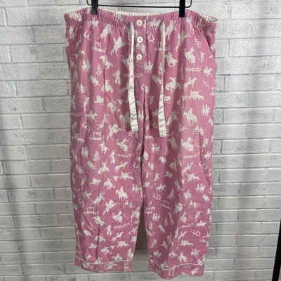 Calça pijama feminina Nick & Nora rosa estampa cowboy XL roupa de dormir novidade ocidental - Imagem 1 de 4