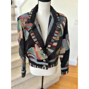 Vintage 80s Silverado Southwest Black Multicolor Tapestry Chenille Velvet Jacket - Bild 1 von 6