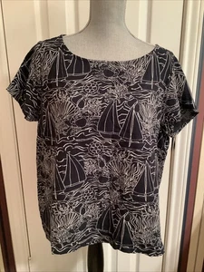 J Jill 100% Cotton Gauze Top Nautical Print Sailboats Boxy Women’s Large NWT - Picture 1 of 11