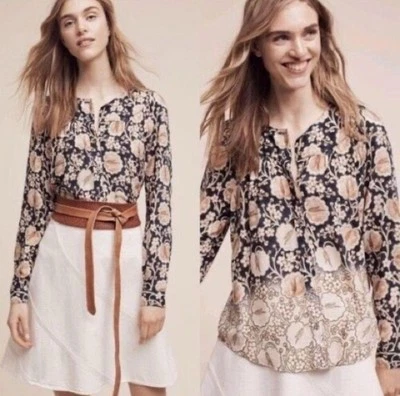Anthropologie Maeve Ori Floral Ombre Button Down Top Women’s S Blue Boho *Flaw - Image 1 of 4