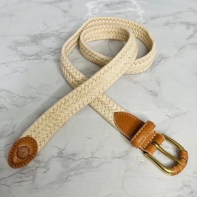 Cinturón Trenzado Mujer De Colección Beige Crema Marrón Cuero Tejido Talla Pequeña 36" Foto 1 de 4