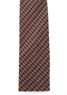 Vtg 80s New Wave Rust Brown Diamond Check Square End Wool Silk Skinny 2" Tie - Image 1 of 4