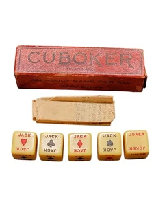 Juego de dados de póker Cuboker vintage con caja e instrucciones juego de baquelita de los años 30  - Imagen 1 de 14