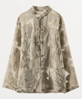 ZARA BNWT 2025. CAMEL FLORAL JACQUARD KIMONO JACKET LIMITED EDITION. 9432/813 - Image 1 of 4