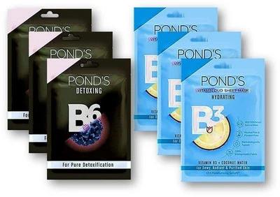 Pond's Vitamin Duo Sheet Mask Hydrating 3 & Detoxing 3 Pack of 6 AU - Image 1 of 2