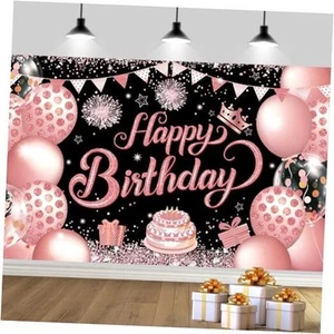 180x120 cm Black Rose Golden Happy Birthday Photography Backgrounds Backdrops - Picture 1 of 7