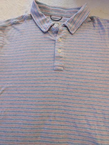 Camisa polo de golf Faherty Isle XL para hombre azul/coral rayas algodón orgánico  - Imagen 1 de 7