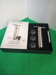 Le Creuset Antique Chrome Wine Pump with 3 Rubber Wine Stoppers - Picture 1 of 2