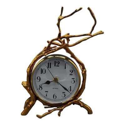 Global Views Twig Brass Clock Modern Design Tree Branch Gold Finish Decor - Image 1 of 4