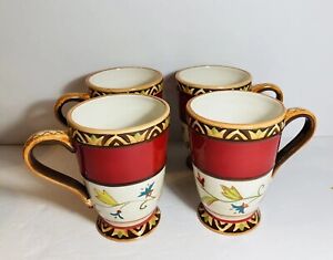 Fitz & Floyd Mug Red Rim Large Coffee Cocoa 16oz. Global Market Set Of 4 Used