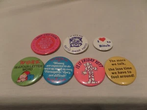Funny "Button" pins-collectable metal pinbacks-lot of 7 - Picture 1 of 9