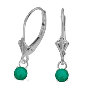 10k White Gold 5mm Round Genuine Emerald Lever-back Earrings - Picture 1 of 3