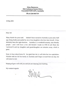IRINA BARANOVA bailarina de ballet carta escrita firmada - Imagen 1 de 1