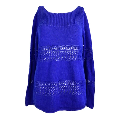 Chelsea & Theodore Sweater Womens Sz M Cobalt Blue Purple Open Knit Pullover - Image 1 of 4