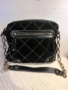 MAXX NEW YORK  Black Shoulder Handbag With Quilted Stitching & Chain Handle Vtg - Picture 1 of 14