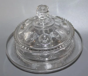Vintage Pressed Glass Clear Butter or Cheese Dish Thumbprint Design - Picture 1 of 4