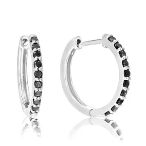 Black Diamond Earrings for Women 1/2 CT Sterling Silver Round Hoop 3/4 Inch - Picture 1 of 7