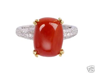 ESTATE NATURAL CORAL AND DIAMOND RING IN 14K White gold with GIA report - Image 1 of 4