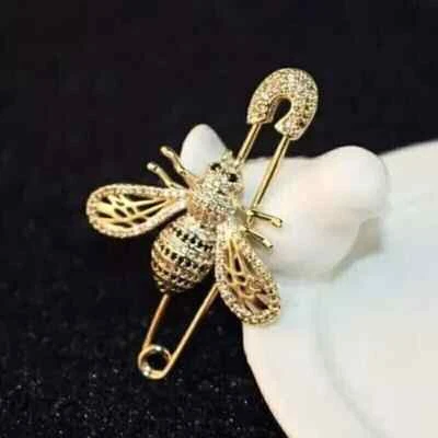 Tiny Bee Brooch Pin 2.26 Ct Round Simulated Black Diamond 14k Yellow Gold Plated - Image 1 of 4