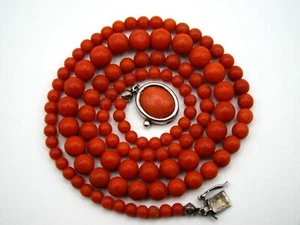 Old Real Rare Antique Natural Mediterranean Dark blood Red Aka Coral Necklace - Picture 1 of 12