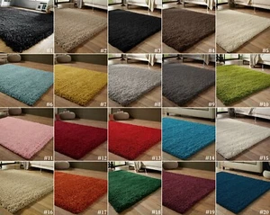 SMALL - EXTRA LARGE SIZE THICK 5cm PILE PLAIN MODERN NON-SHED SOFT SHAGGY RUG - Picture 1 of 70