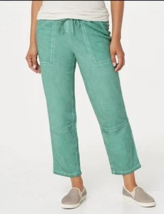 LOGO Lori Goldstein Palm Green Distressed Terry Pant Seaming Details XXS New - Picture 1 of 6