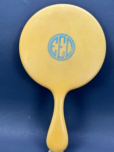 Hand Mirror 1920s Celluloid Ivory Pyralin Dresser Vanity Beveled Monogram Blue - Picture 1 of 8