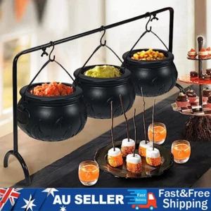 Halloween Party Decorations 3Pcs Witches Cauldron Serving Bowls with Iron Rack - Picture 1 of 14