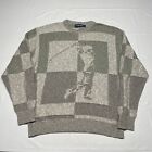Vintage 80s Golfing Sweater Mens Large Gray Knit Golf Art Pullover Dad USA Made