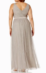 Women’s Formal Dress Size 10 Adrianna Papell Beaded Chiffon Overlay Gray Gown - Picture 1 of 7