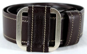 GUCCI Cinturón Hombre Cuero Marrón Oscuro Costura Tonal Detalle Hebilla Lazo 90 36 - Imagen 1 de 14