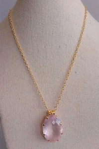 COLLIER ARGENTO STERLING 925 DORATO CON QUARZO ROSA NATURALE 50 carati - Foto 1 di 8