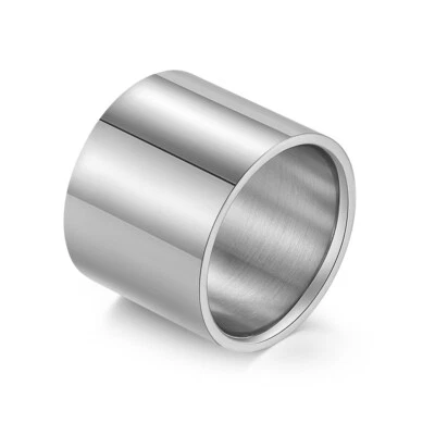 18mm Mens Womens Stainless Steel Wide Ring Cool Plain Band Finish Flat Top Gift - Image 1 of 4
