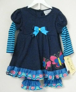Conjunto de 2 piezas Rare Too Girls talla 18M mariposas flores azul marino apliques nuevo con etiquetas NUEVO - Imagen 1 de 7
