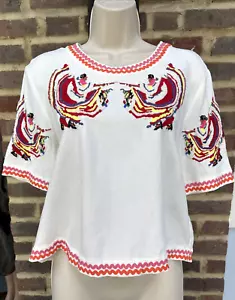 & OTHER STORIES Linen Crepe Heavily Beaded & Embroidered Crop Top UK14 US10 B - Picture 1 of 9