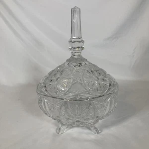 Vintage Oval Footed Lead Crystal Candy Dish w/ Lid Floral Pattern Small Chip - Picture 1 of 10