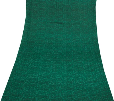 Tela artesanal impresa de georgette mezcla chatarra remanente de sari verde de colección Sushila Foto 1 de 4