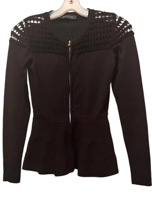 Elegante Suéter Manga Larga Cremallera Frontal Malla Detalle Hombro Color Negro Talla Jr 1 Foto 1 de 4