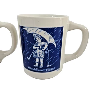 1980s Morton Salt Coffee Mugs: 1914 & 1921 Logos -When It Rains It Pours 3pcs - Picture 1 of 12