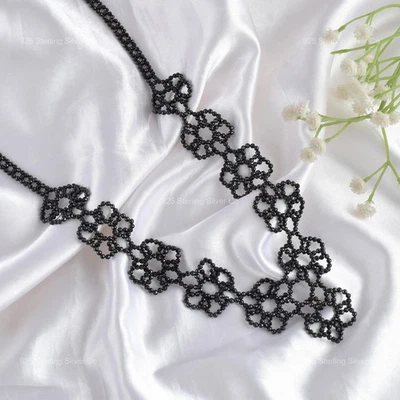 Collar de cuentas de cumpleaños hecho a mano con esposa espinela negra natural rondelle de plata 925 Foto 1 de 4