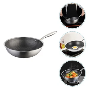 Uncoated Wok Kitchen Frying Pan Compact Induction Stainless Steel Skillet - Picture 1 of 12