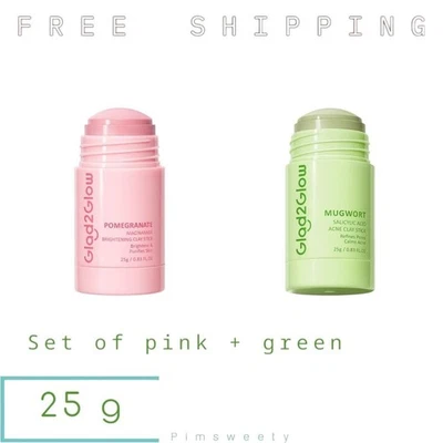 Set of Pink + Green X 25 g Glad2Glow Pomegranate Niacinamide +Mugwort Salicylic - Image 1 of 4