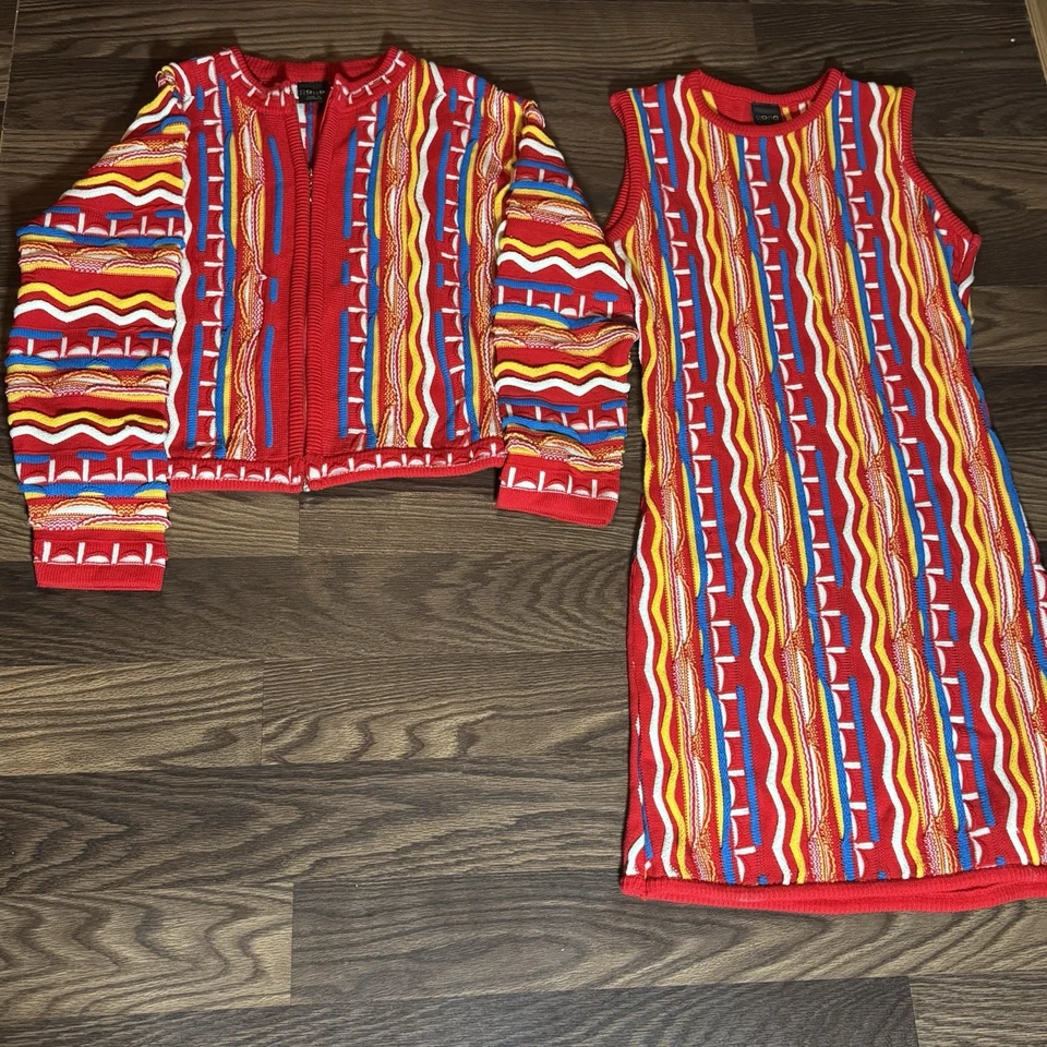 Coogi Australia Vintage Anos 90 Conjunto de Suéter Duas Peças Vestido 3-D Suéter GG - Imagem 1 de 4