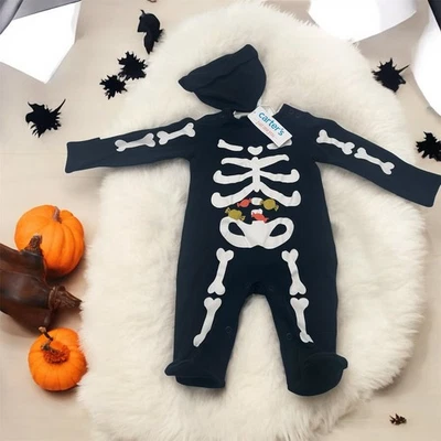 Carter's Bebé Esqueleto Disfraz Body Sombrero Halloween Truco o Trato Conjunto 3m Foto 1 de 4