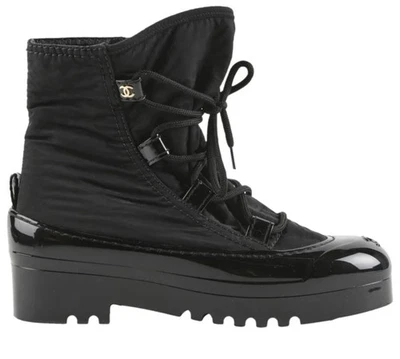 Chanel Black Rubber Nylon Ankle Cc Logo Boots 2019 Size 37 IT For 6 US - Image 1 of 4