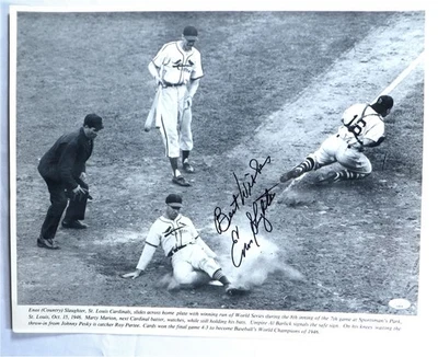 Enos Slaughter Autographed 16X20 Photo Cardinals Vintage Creases JSA AS84148 - Image 1 of 4