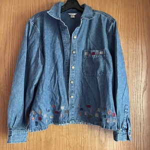 Christopher & Banks Large Denim Shirt Blouse Jacket Embroidered vintage womens - Picture 1 of 8