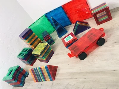 Playmags Lot of 127 Pieces Shapes Magnetic Tiles STEM Building Toys Magna Tiles - Image 1 of 4