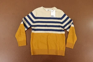 H&M Boys Size 5/6 Beige Striped Jacquard-Knit Cotton Pullover Sweater NWT - Picture 1 of 5