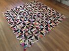 Antique 1898 Hand Tied Embroidered Silk Rayon 4 Point Star Crazy Quilt 75x75